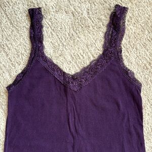 American Eagle Outfitters Women's Deep Plum Rib Double V-Neck Tank Top - Size XL